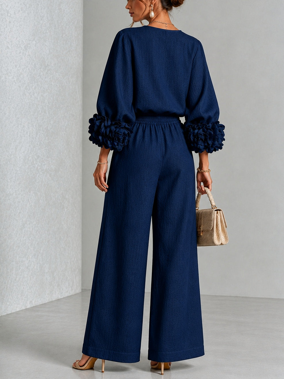Sculptural Floral Cuff Pants Set