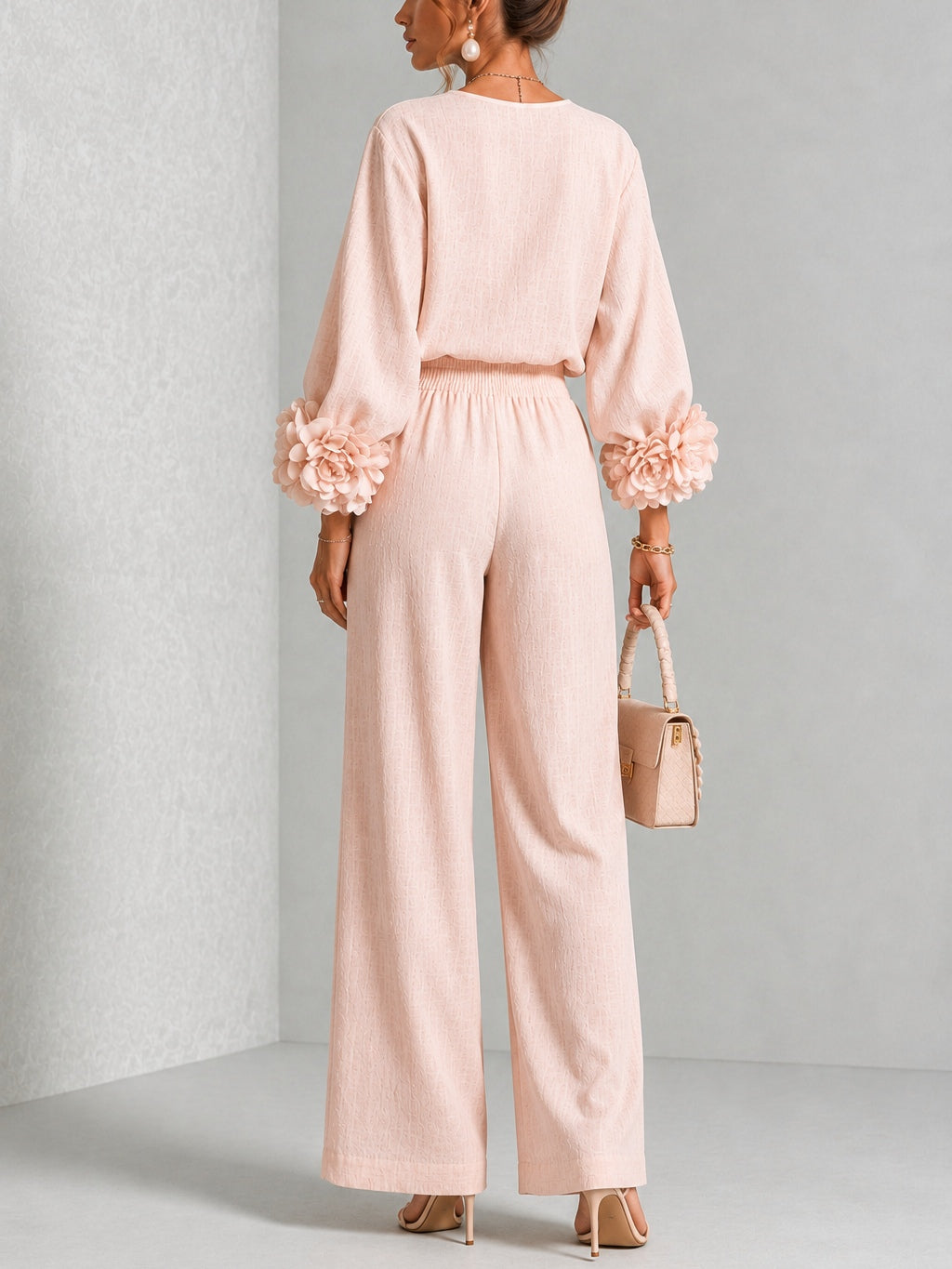Sculptural Floral Cuff Pants Set
