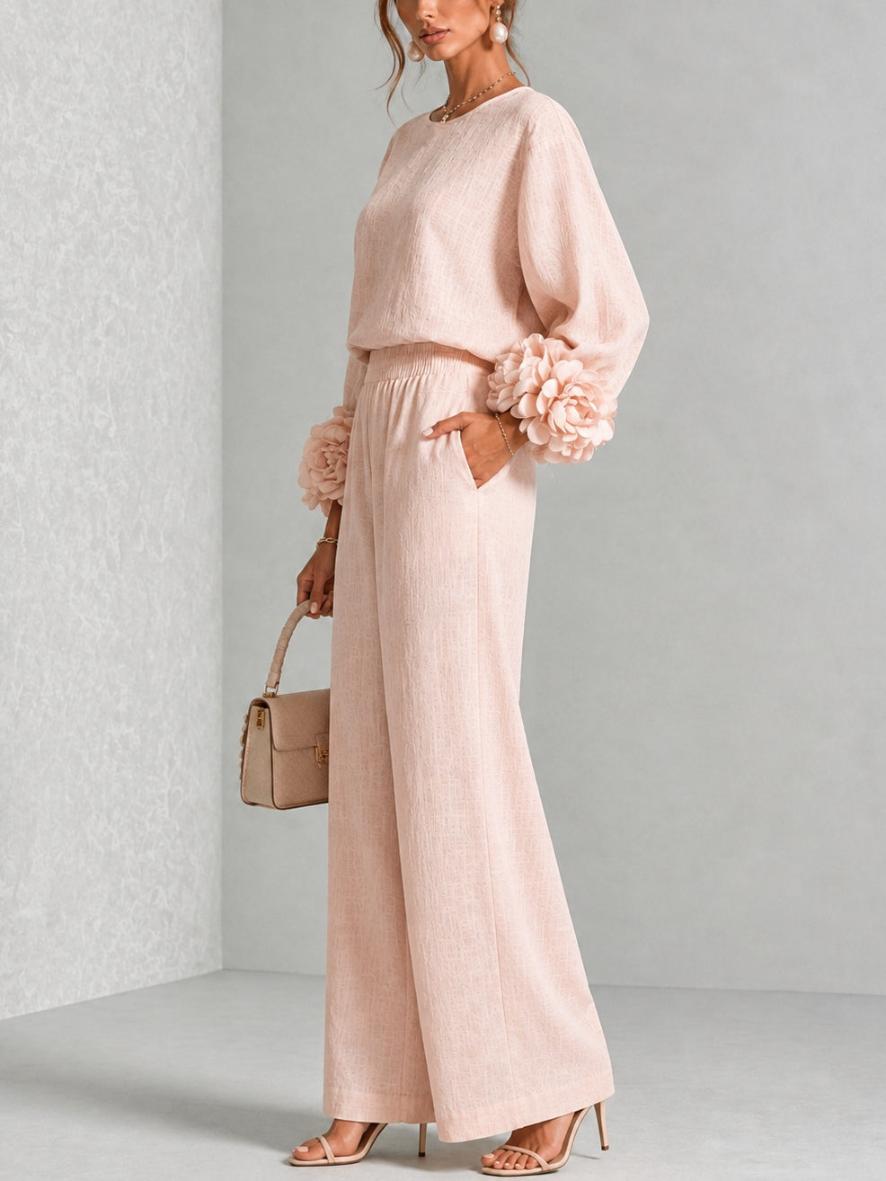 Sculptural Floral Cuff Pants Set