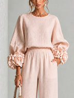 Sculptural Floral Cuff Pants Set