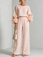 Sculptural Floral Cuff Pants Set