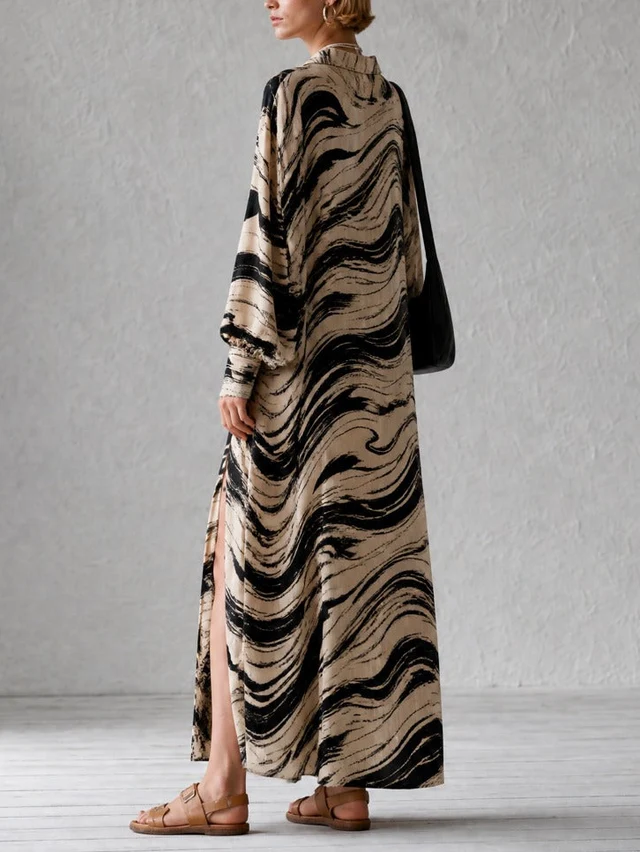 Abstract Slit Straight Maxi Dress