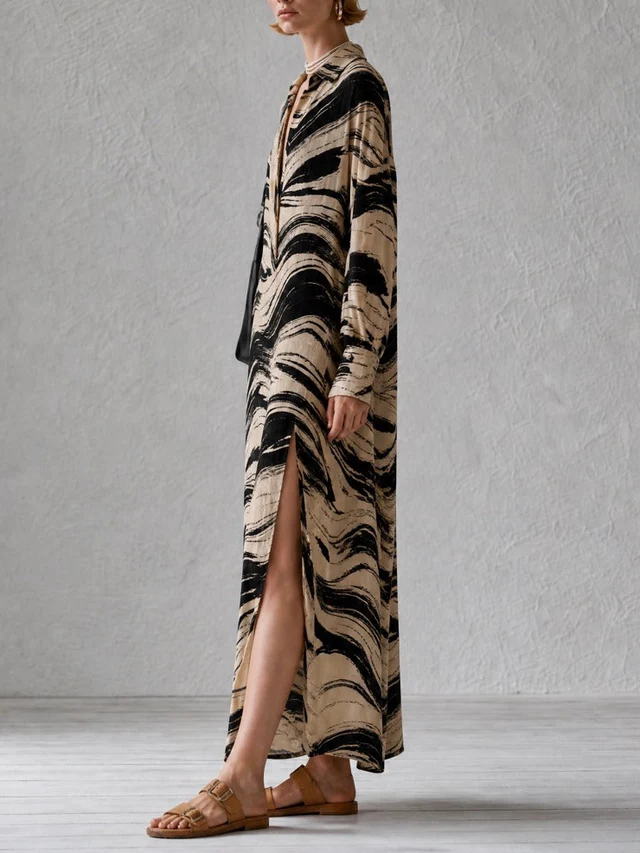 Abstract Slit Straight Maxi Dress