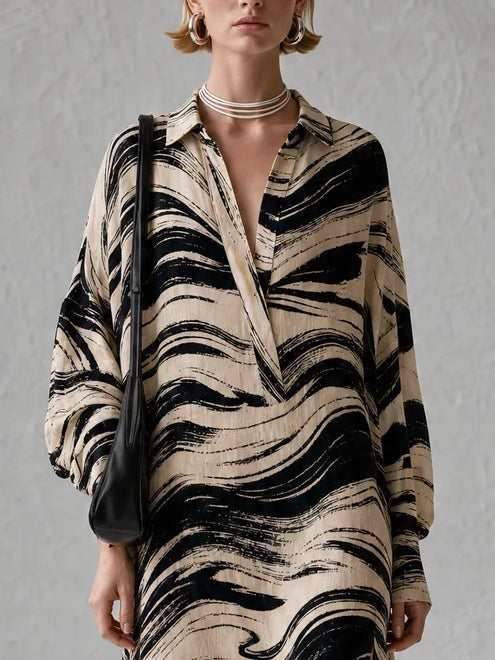 Abstract Slit Straight Maxi Dress