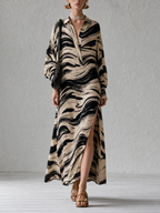 Abstract Slit Straight Maxi Dress