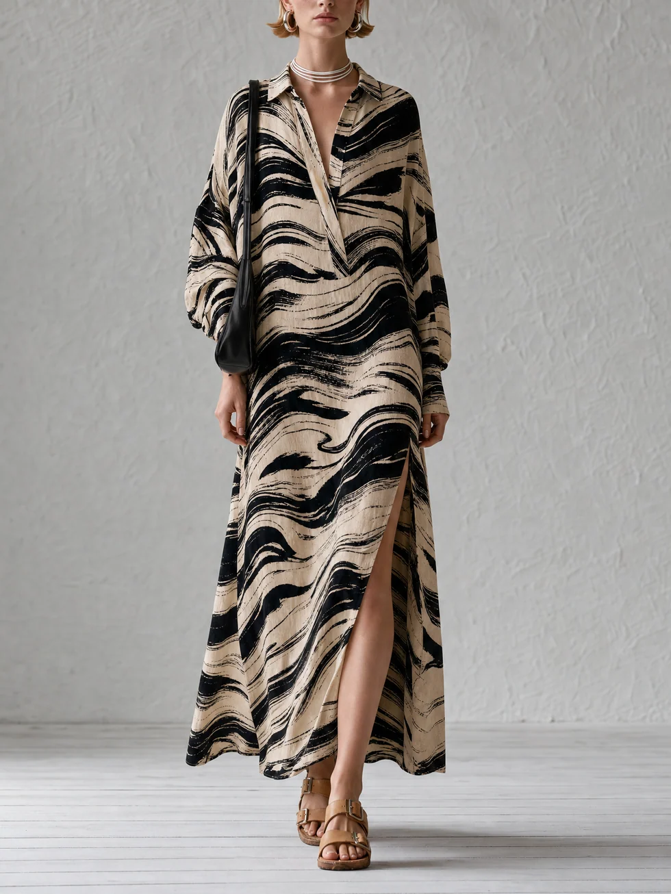 Abstract Slit Straight Maxi Dress