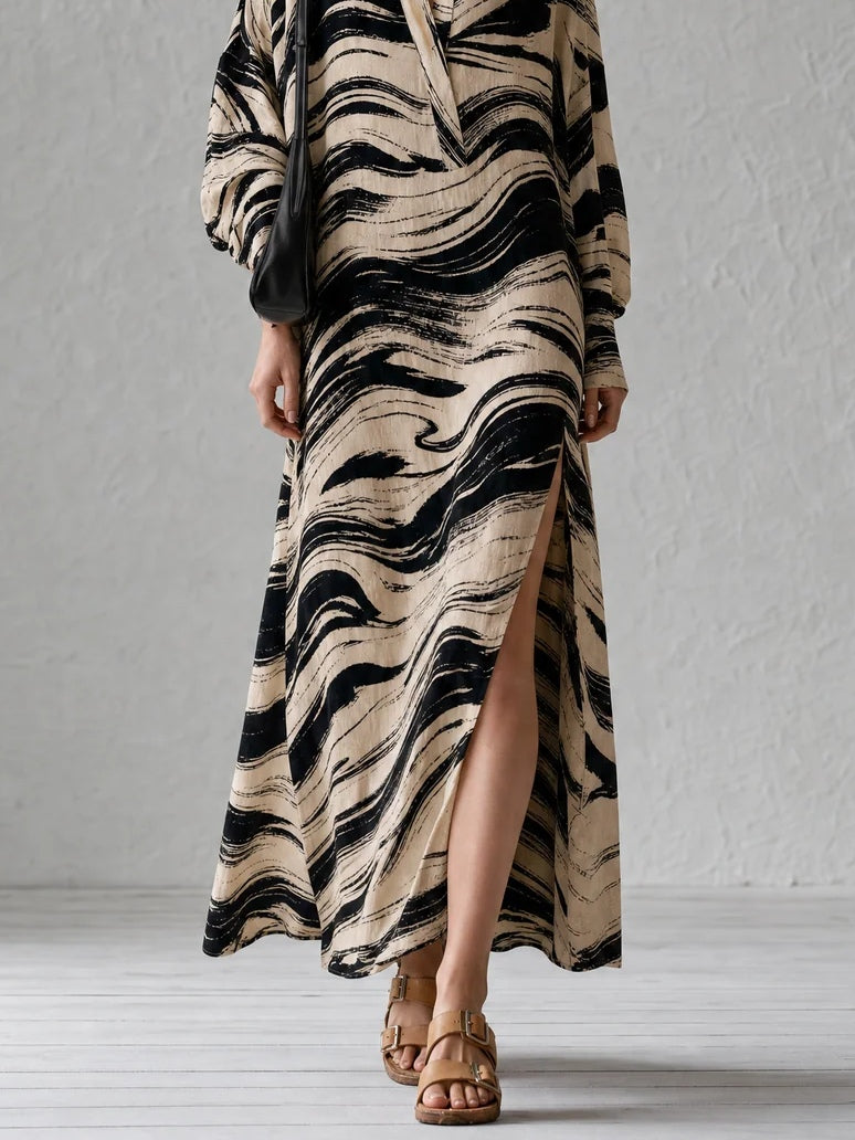 Abstract Slit Straight Maxi Dress