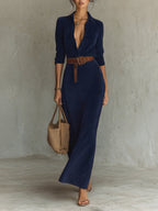Suede Single-breasted Lapel Maxi Dress