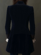 Vintage Navy Polyester Velvet Embroidered Long Jacket