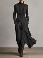Purple High-neck Asymmetrical Pleated Maxi Dress