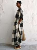 Classic Color-Block Plaid Maxi Dress