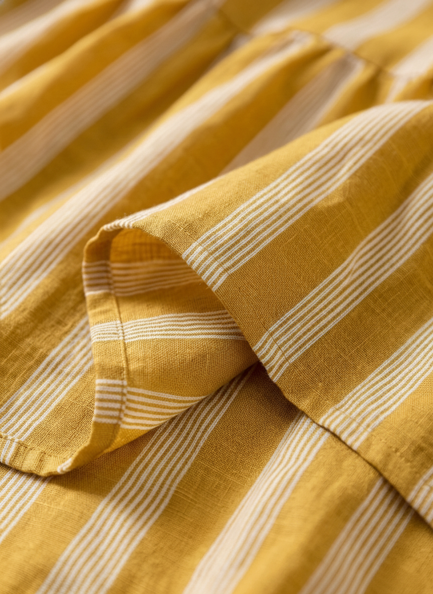 Striped Stand-Collar Linen Shirt