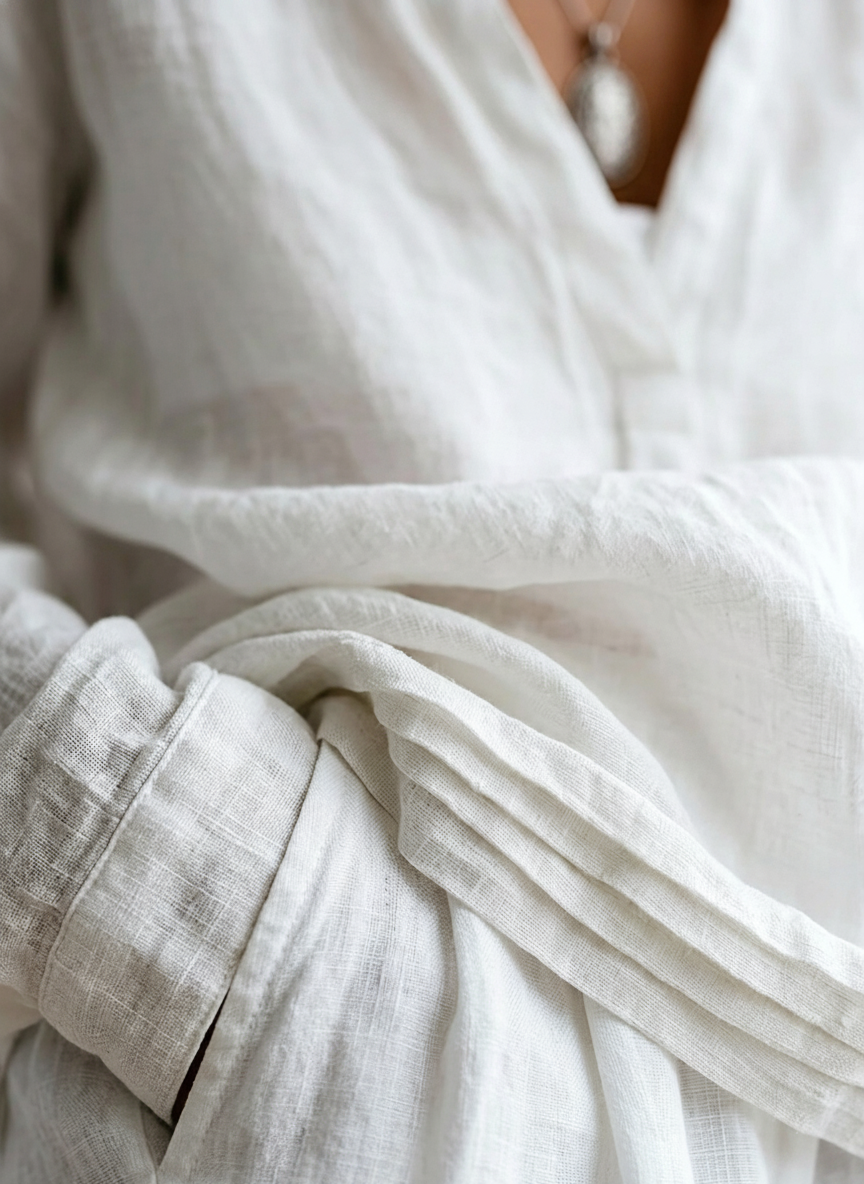 Cotton-Linen Henley Long-Sleeve Shirt