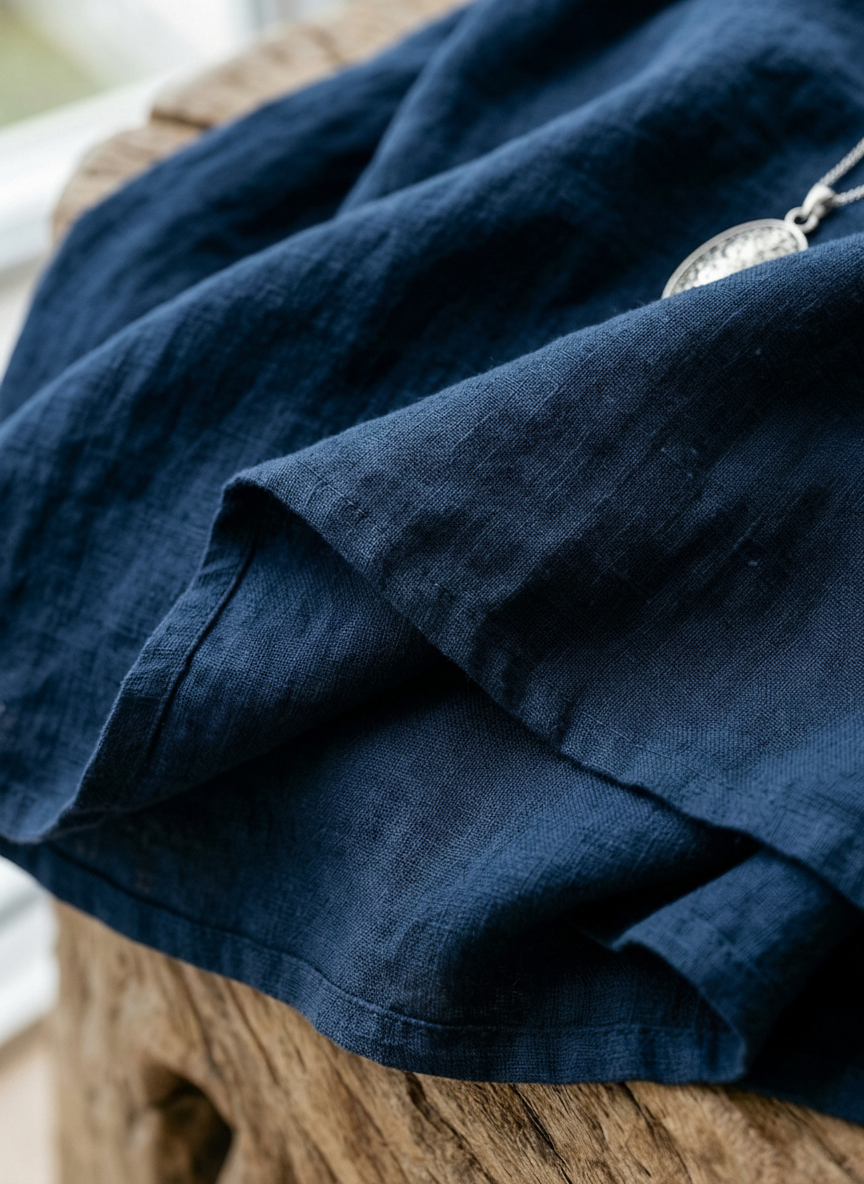 Cotton-Linen Henley Long-Sleeve Shirt