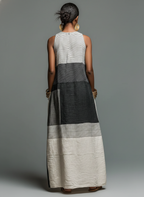 Linen-Blend Color Block Striped Sleeveless Maxi Dress With Pockets