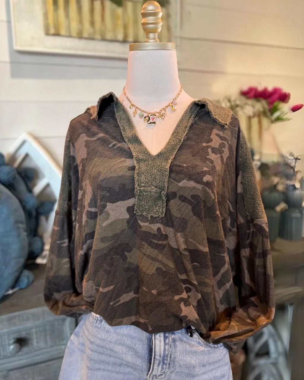 Retro Washed Camouflage Top