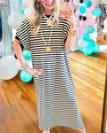 Classic Striped Crew-Neck Maxi Dress