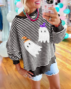Sequin Ghost Striped Pullover