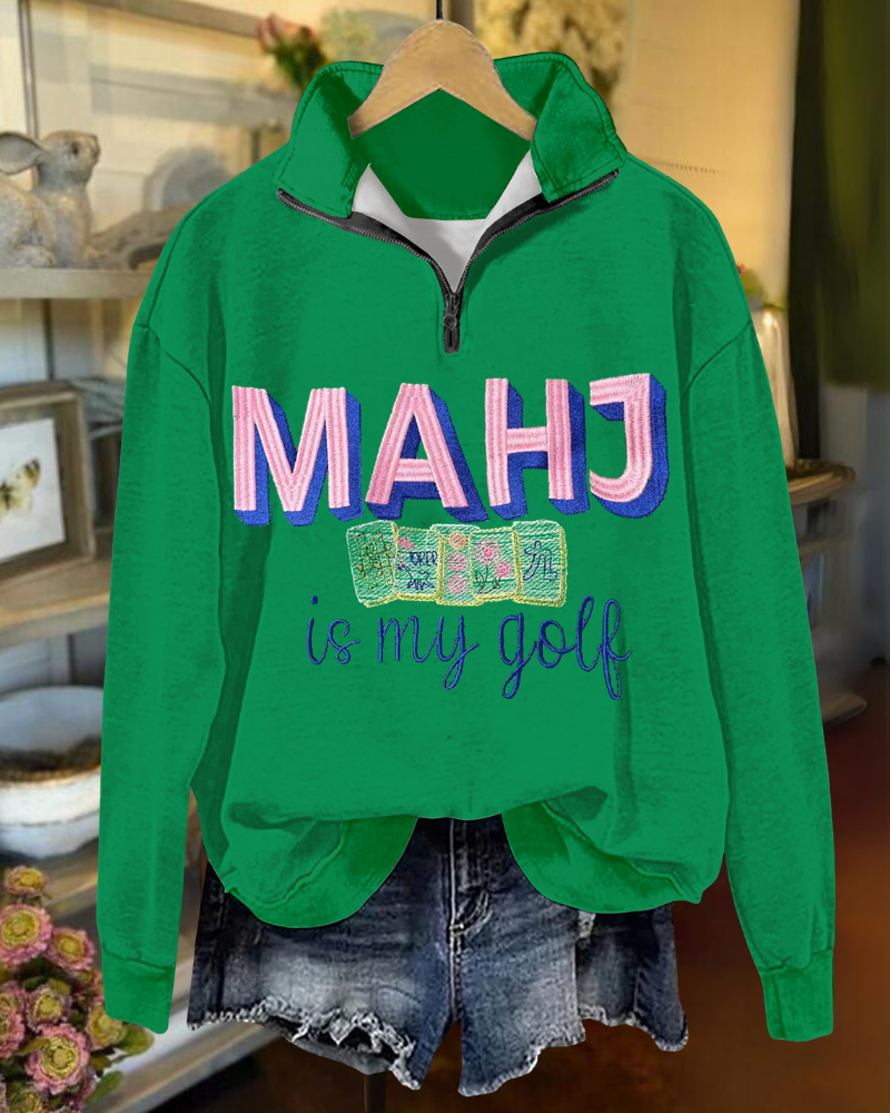 Chic Mahjong Embroidered Sweatshirt