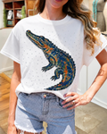 Crocodile Embroidery Rhinestone Tee