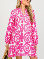 NEW🔥 Printed Lace Trim V Neck Shirt Dress