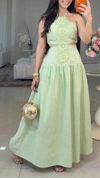 Halter Lace Two-Piece Maxi Dress