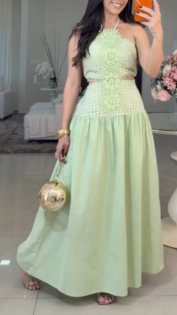 Halter Lace Two-Piece Maxi Dress