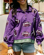 Football-sequin Yard-line Trim Pullover