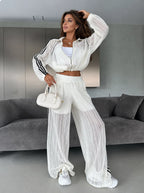 Women's Striped Cut-Out Zip-Front Set - Stylish Matching Set