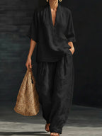 Casual And Cozy Minimalist Linen Two-piece Set