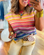 Rainbow Striped Knitted Vest