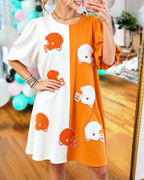 Helmet-embroidered Patch Color-blocked Dress