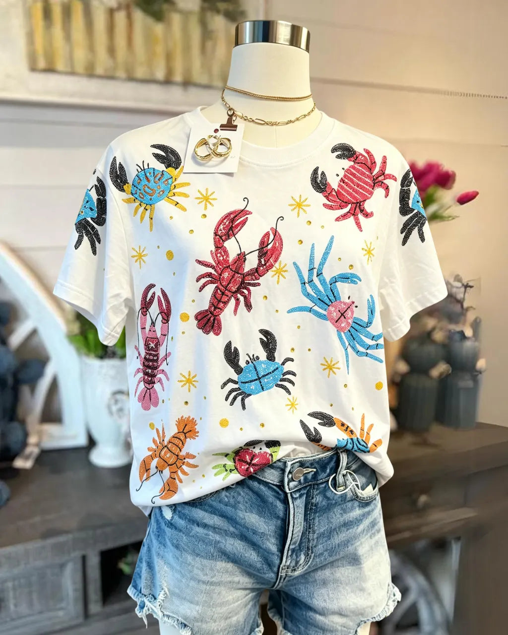 Crab Lobster Sequined Tee