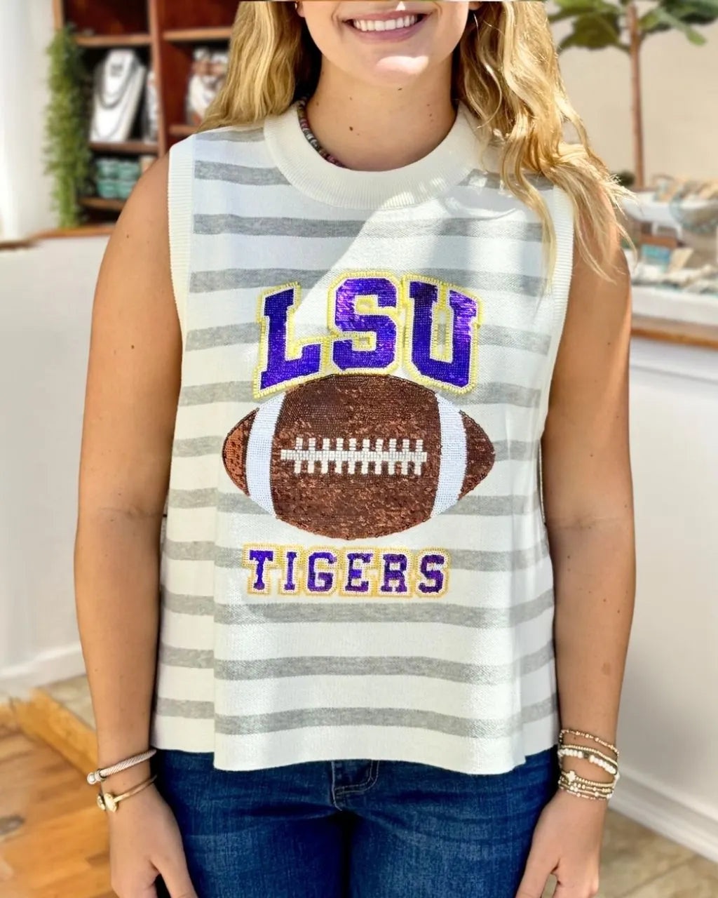 Sequin Sleeveless Football Top