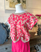 Coral Leopard Twist Top