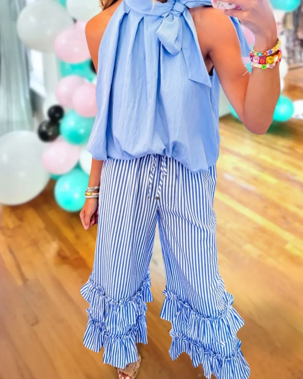 Striped Ruffled Layered Trousers