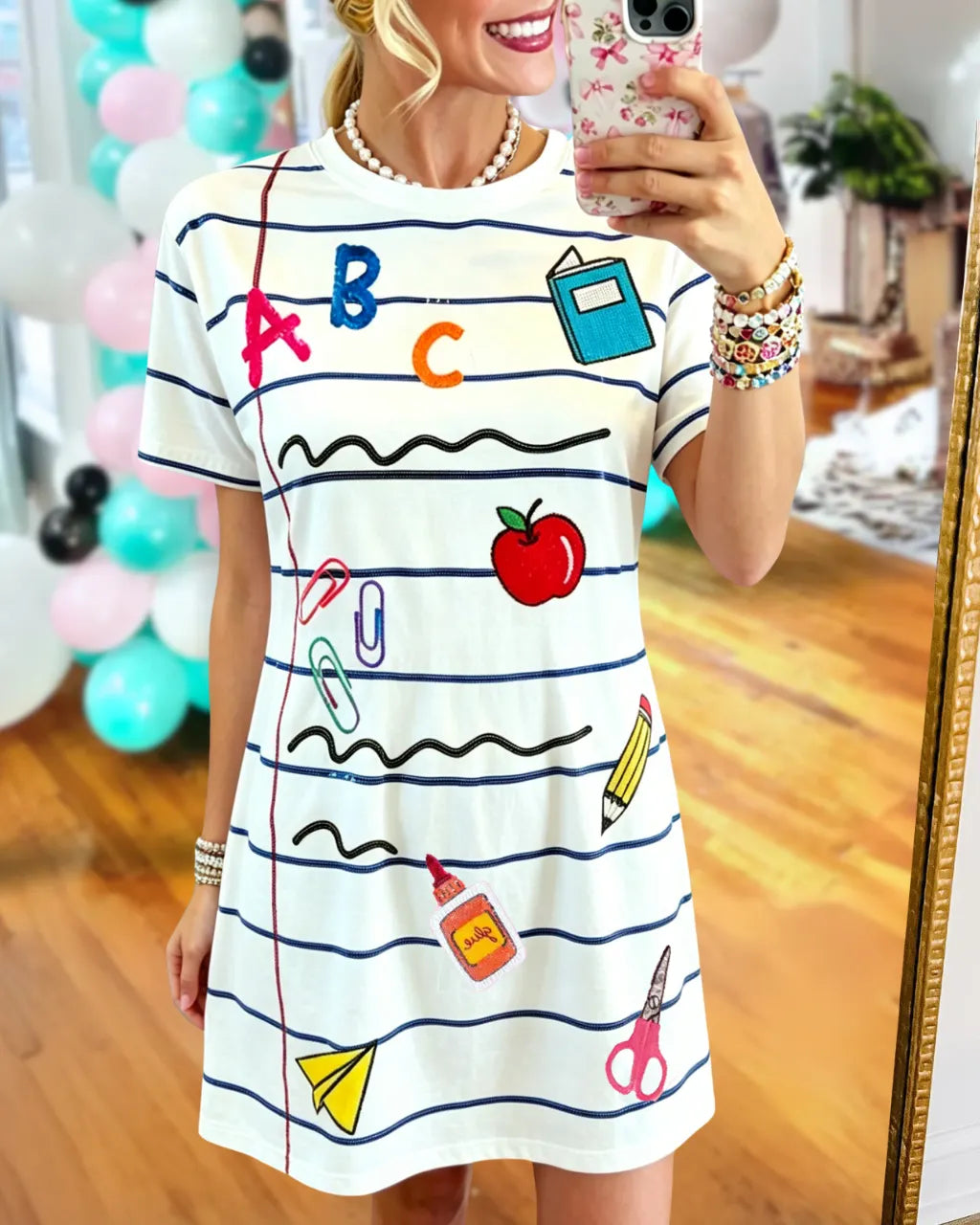 School Day Sequin Striped Dress
