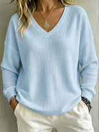 New Arrival🔥 Women's Casual V-Neck Waffle Top Sweatshirt