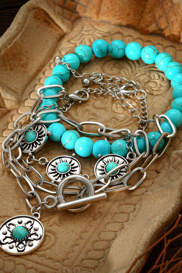 Women's Western Vintage Turquoise Personalized Multi-element Beaded Jewelry Set