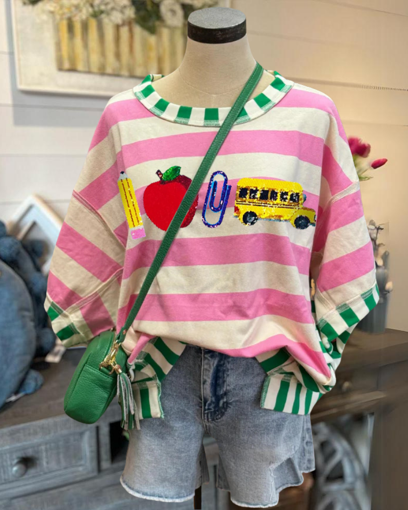 School Sequin Contrast Stripe Top