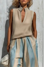 Striped Sleeveless Wide-Leg Set