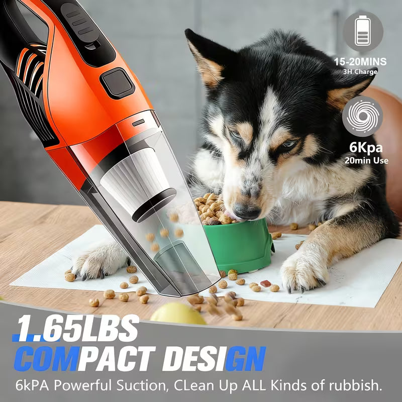 Handheld Car Vacuum Cleaner: 6000PA Super Suction, 1800mAh Battery, Low Noise