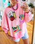 School Supplies Sequined Striped Sweatshirt