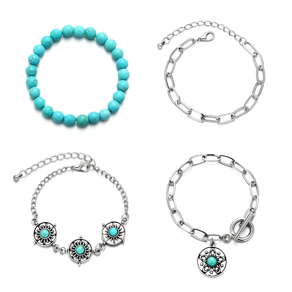 Women's Western Vintage Turquoise Personalized Multi-element Beaded Jewelry Set