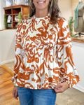 Abstract Print  Smocked Top