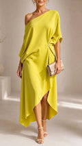 Yellow One-Shoulder Asymmetrical Midi Dress