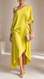 Yellow One-Shoulder Asymmetrical Midi Dress