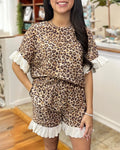 Leopard Lace-trimmed Shorts Set