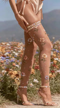 Floral Rhinestone Over-the-knee Socks