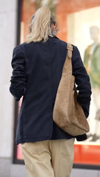 Navy Blazer & Khaki Wide-Leg Trousers Matching Set